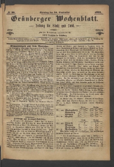Gr&uuml;nberger Wochenblatt: Zeitung f&uuml;r Stadt und Land, No. 76. (24. September 1871)