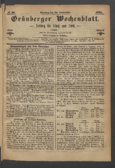 Grünberger Wochenblatt: Zeitung für Stadt und Land, No. 76. (24. September 1871)