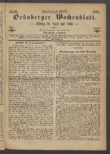 Gr&uuml;nberger Wochenblatt: Zeitung f&uuml;r Stadt und Land, No. 80. (8. October 1871)