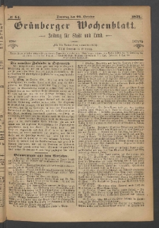 Gr&uuml;nberger Wochenblatt: Zeitung f&uuml;r Stadt und Land, No. 84. (22. October 1871)