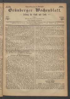 Gr&uuml;nberger Wochenblatt: Zeitung f&uuml;r Stadt und Land, No. 87. (2. November 1871)