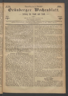 Grünberger Wochenblatt: Zeitung für Stadt und Land, No. 87. (2. November 1871)