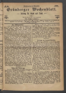 Gr&uuml;nberger Wochenblatt: Zeitung f&uuml;r Stadt und Land, No. 88. (5. November 1871)