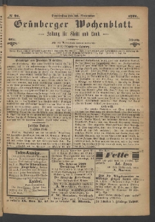 Gr&uuml;nberger Wochenblatt: Zeitung f&uuml;r Stadt und Land, No. 91. (16. November 1871)
