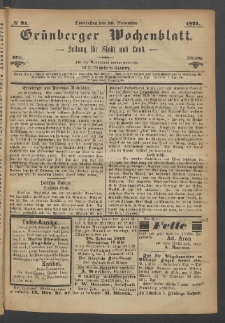 Grünberger Wochenblatt: Zeitung für Stadt und Land, No. 91. (16. November 1871)
