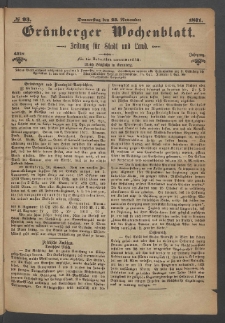 Gr&uuml;nberger Wochenblatt: Zeitung f&uuml;r Stadt und Land, No. 93. (23. November 1871)