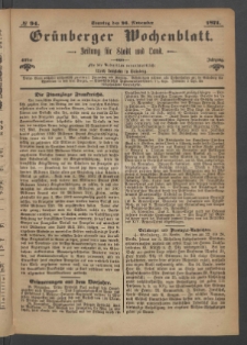 Gr&uuml;nberger Wochenblatt: Zeitung f&uuml;r Stadt und Land, No. 94. (26. November 1871)