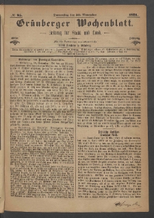 Gr&uuml;nberger Wochenblatt: Zeitung f&uuml;r Stadt und Land, No. 95. (30. November 1871)