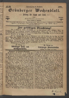 Gr&uuml;nberger Wochenblatt: Zeitung f&uuml;r Stadt und Land, No. 96. (3. Dezember 1871)