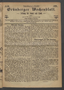 Gr&uuml;nberger Wochenblatt: Zeitung f&uuml;r Stadt und Land, No. 97. (7. Dezember 1871)