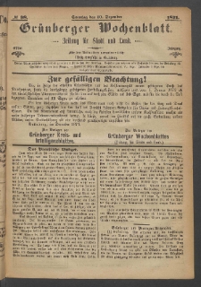 Gr&uuml;nberger Wochenblatt: Zeitung f&uuml;r Stadt und Land, No. 98. (10. Dezember 1871)