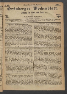 Gr&uuml;nberger Wochenblatt: Zeitung f&uuml;r Stadt und Land, No. 99. (14. Dezember 1871)