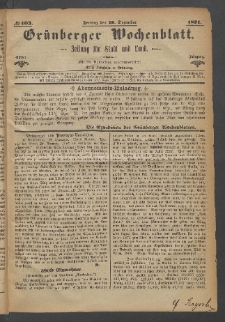 Gr&uuml;nberger Wochenblatt: Zeitung f&uuml;r Stadt und Land, No. 103. (29. Dezember 1871)
