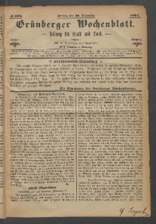 Grünberger Wochenblatt: Zeitung für Stadt und Land, No. 103. (29. Dezember 1871)