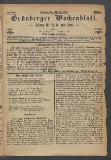Gr&uuml;nberger Wochenblatt: Zeitung f&uuml;r Stadt und Land, No. 104. (31. Dezember 1871)