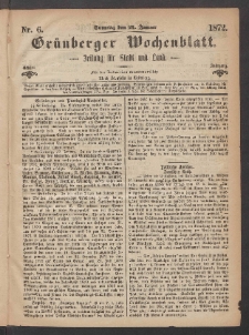 Grünberger Wochenblatt: Zeitung für Stadt und Land, No. 6. (21. Januar 1872)