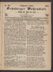 Grünberger Wochenblatt: Zeitung für Stadt und Land, No. 10. (4. Februar 1872)