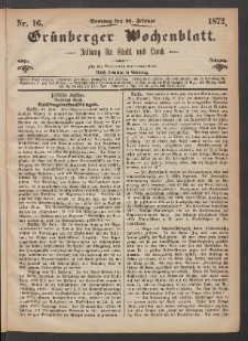 Grünberger Wochenblatt: Zeitung für Stadt und Land, No. 16. (25. Februar 1872)
