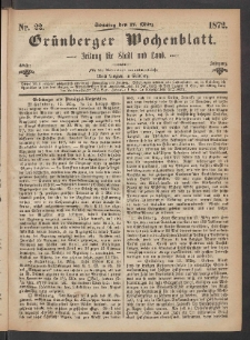 Grünberger Wochenblatt: Zeitung für Stadt und Land, No. 22. (17. März 1872)