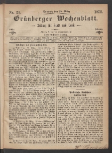 Gr&uuml;nberger Wochenblatt: Zeitung f&uuml;r Stadt und Land, No. 24. (24. M&auml;rz 1872)