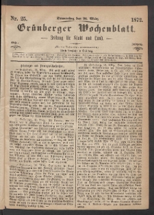 Grünberger Wochenblatt: Zeitung für Stadt und Land, No. 25. (28. März 1872)