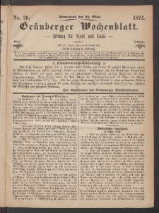 Gr&uuml;nberger Wochenblatt: Zeitung f&uuml;r Stadt und Land, No. 26. (30. M&auml;rz 1872)