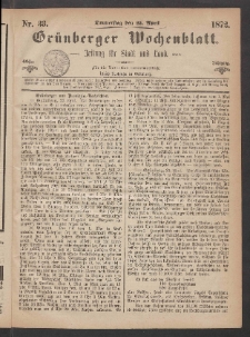Grünberger Wochenblatt: Zeitung für Stadt und Land, No. 33. (25. April 1872)