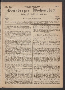 Grünberger Wochenblatt: Zeitung für Stadt und Land, No. 35. (2. Mai 1872)