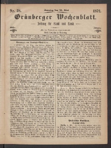 Grünberger Wochenblatt: Zeitung für Stadt und Land, No. 38. (12. Mai 1872)