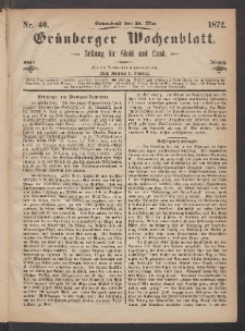 Grünberger Wochenblatt: Zeitung für Stadt und Land, No. 40. (18. Mai 1872)
