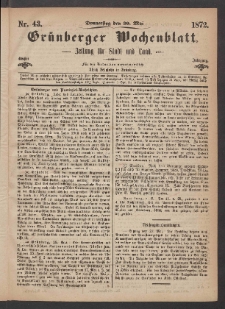 Grünberger Wochenblatt: Zeitung für Stadt und Land, No. 43. (30. Mai 1872)