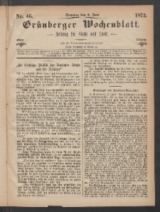 Grünberger Wochenblatt: Zeitung für Stadt und Land, No. 46. (9. Juni 1872)