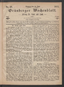 Grünberger Wochenblatt: Zeitung für Stadt und Land, No. 48. (16. Juni 1872)