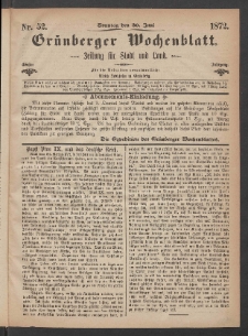 Grünberger Wochenblatt: Zeitung für Stadt und Land, No. 52. (30. Juni 1872)