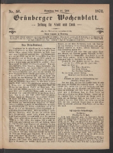 Grünberger Wochenblatt: Zeitung für Stadt und Land, No. 56. (14. Juli 1872)