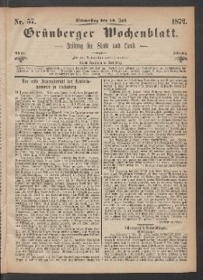 Grünberger Wochenblatt: Zeitung für Stadt und Land, No. 57. (18. Juli 1872)