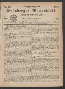 Grünberger Wochenblatt: Zeitung für Stadt und Land, No. 59. (25. Juli 1872)