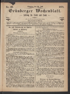 Gr&uuml;nberger Wochenblatt: Zeitung f&uuml;r Stadt und Land, No. 60. (28. Juli 1872)