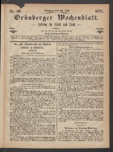 Grünberger Wochenblatt: Zeitung für Stadt und Land, No. 60. (28. Juli 1872)