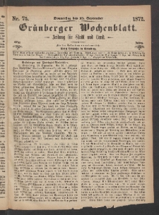 Grünberger Wochenblatt: Zeitung für Stadt und Land, No. 75. (19. September 1872)
