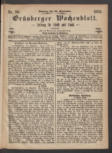 Grünberger Wochenblatt: Zeitung für Stadt und Land, No. 76. (22. September 1872)