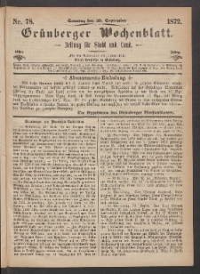 Grünberger Wochenblatt: Zeitung für Stadt und Land, No. 78. (29. September 1872)