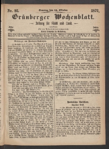 Gr&uuml;nberger Wochenblatt: Zeitung f&uuml;r Stadt und Land, No. 82. (13. Oktober 1872)
