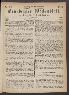 Grünberger Wochenblatt: Zeitung für Stadt und Land, No. 94. (24. November 1872)
