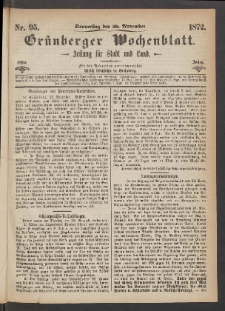 Grünberger Wochenblatt: Zeitung für Stadt und Land, No. 95. (28. November 1872)