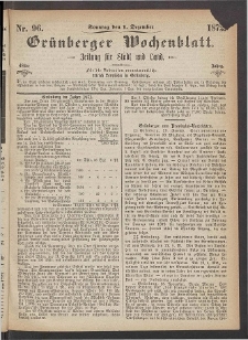 Gr&uuml;nberger Wochenblatt: Zeitung f&uuml;r Stadt und Land, No. 96. (1. Dezember 1872)