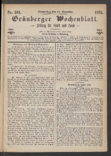 Gr&uuml;nberger Wochenblatt: Zeitung f&uuml;r Stadt und Land, No. 101. (19. Dezember 1872)
