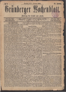 Gr&uuml;nberger Wochenblatt: Zeitung f&uuml;r Stadt und Land, No. 1. (1. Januar 1889)