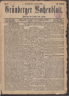 Grünberger Wochenblatt: Zeitung für Stadt und Land, No. 1. (1. Januar 1889)