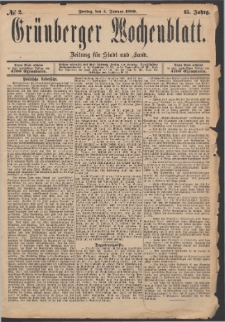 Gr&uuml;nberger Wochenblatt: Zeitung f&uuml;r Stadt und Land, No. 2. (4. Januar 1889)